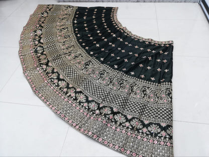DESIGNER DIAMOND SATIN SILK LEHENGA CHOLI SET WITH BUTTERFLY NET DUPATTA