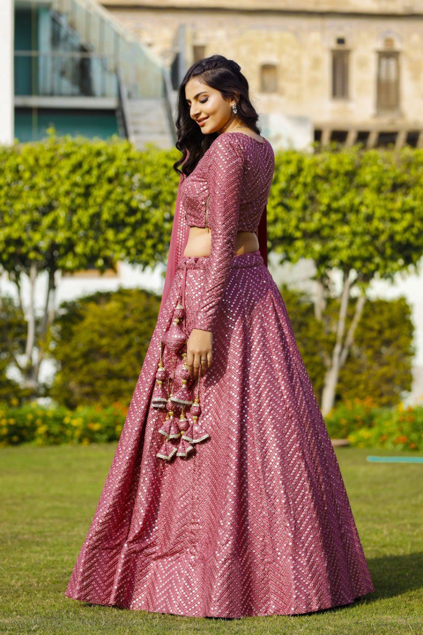 DESIGNER FAUX GEORGETTE LEHENGA CHOLI SET WITH 9MM SEQUINS & THREAD EMBROIDERY
