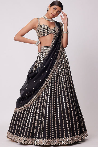 DESIGNER ORGANZA SILK LEHENGA CHOLI SET WITH ZARI & PAPER MIRROR EMBROIDERY