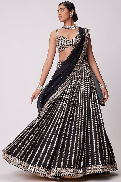 DESIGNER ORGANZA SILK LEHENGA CHOLI SET WITH ZARI & PAPER MIRROR EMBROIDERY