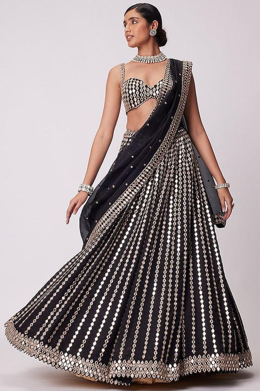 DESIGNER ORGANZA SILK LEHENGA CHOLI SET WITH ZARI & PAPER MIRROR EMBROIDERY