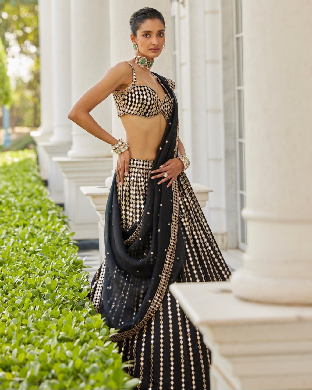 DESIGNER ORGANZA SILK LEHENGA CHOLI SET WITH ZARI & PAPER MIRROR EMBROIDERY