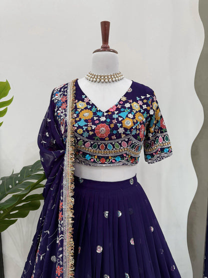 DESIGNER FOUX GEORGETTE LEHENGA CHOLI SET WITH THREAD & SEQUINS WORK