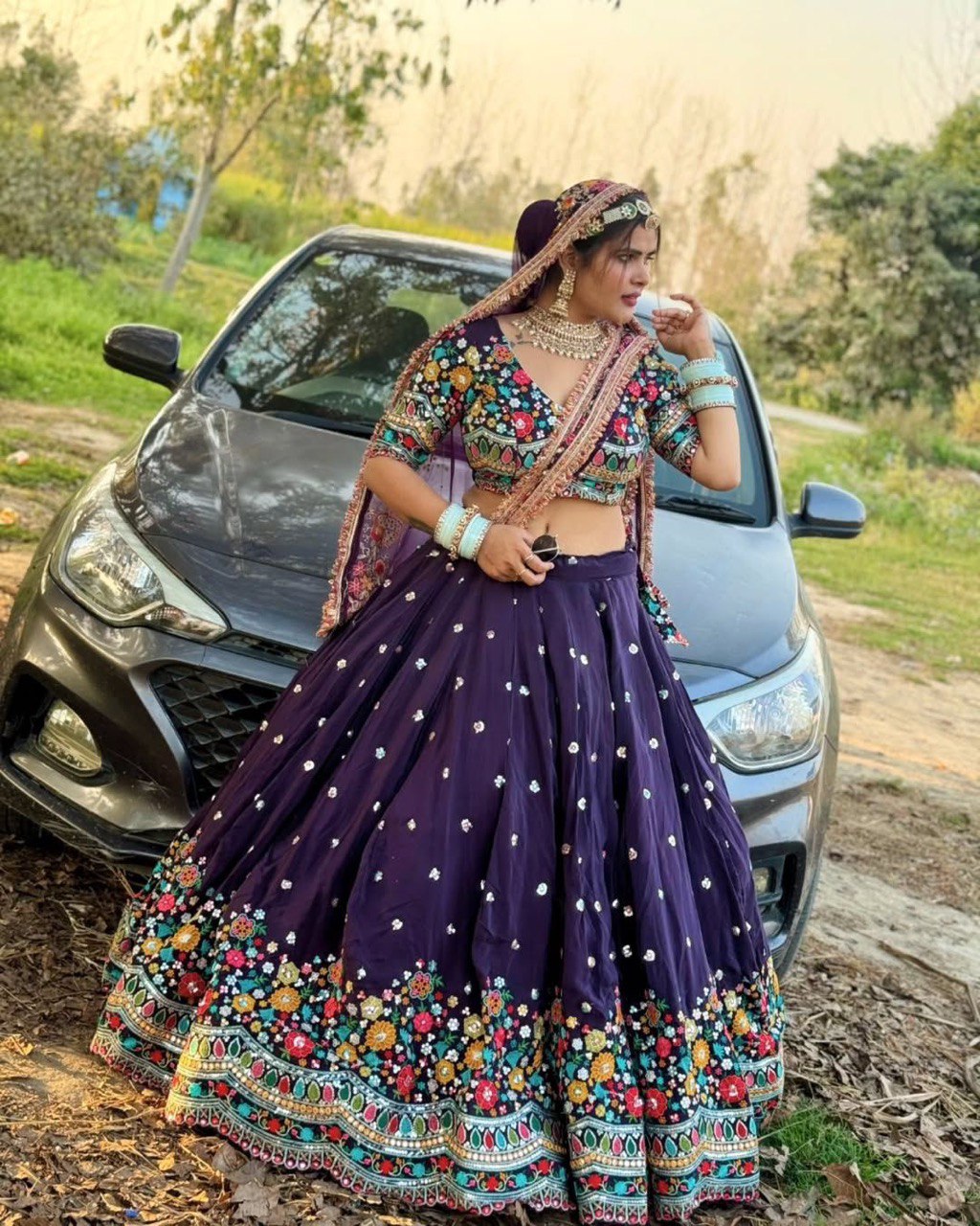 DESIGNER FOUX GEORGETTE LEHENGA CHOLI SET WITH THREAD & SEQUINS WORK