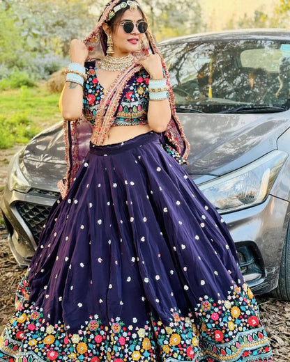 DESIGNER FOUX GEORGETTE LEHENGA CHOLI SET WITH THREAD & SEQUINS WORK