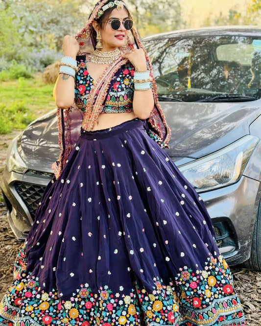DESIGNER FOUX GEORGETTE LEHENGA CHOLI SET WITH THREAD & SEQUINS WORK