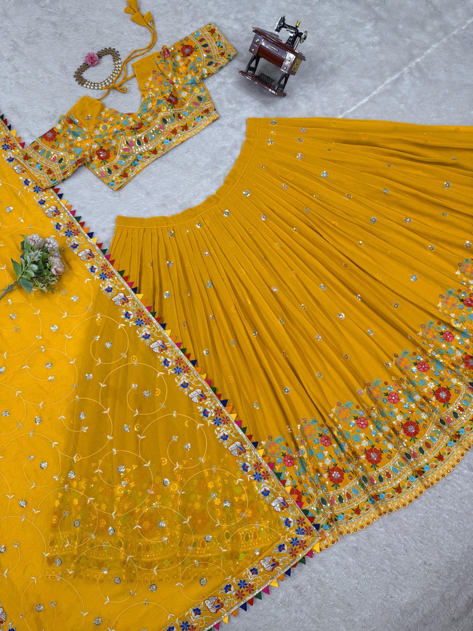 DESIGNER FOUX GEORGETTE LEHENGA CHOLI SET WITH THREAD & SEQUINS WORK