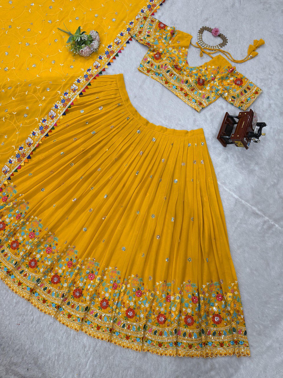 DESIGNER FOUX GEORGETTE LEHENGA CHOLI SET WITH THREAD & SEQUINS WORK