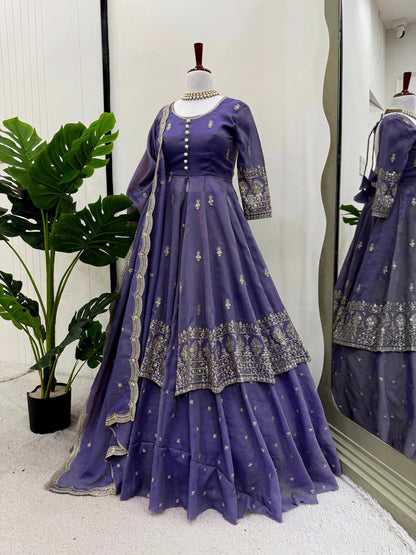 DESIGNER SUIT WITH LEHENGHA & DUPATTA IN SHIMMER SILK