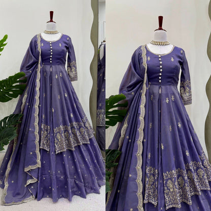 DESIGNER SUIT WITH LEHENGHA & DUPATTA IN SHIMMER SILK