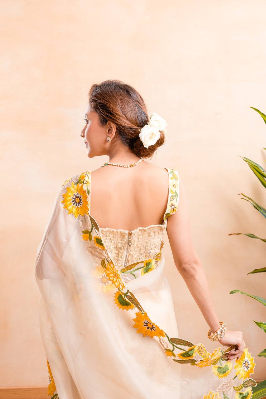 ELEGANT MULTI EMBROIDERED KHADI ORGANZA SAREE