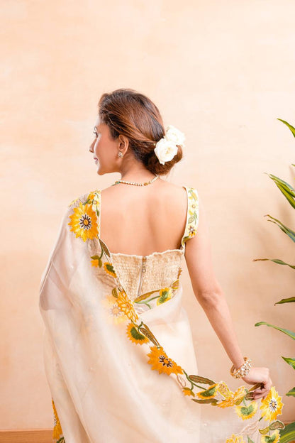 ELEGANT MULTI EMBROIDERED KHADI ORGANZA SAREE