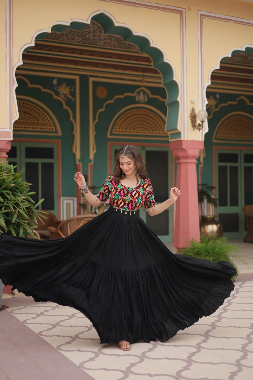 DESIGNER GOWN IN RICH RAYON WITH KUTCHI GAMTHI KODI WORK