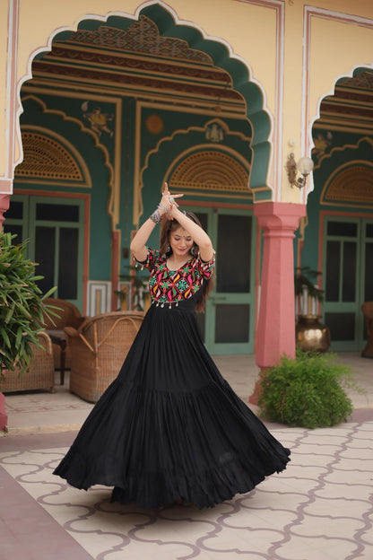 DESIGNER GOWN IN RICH RAYON WITH KUTCHI GAMTHI KODI WORK