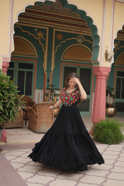 DESIGNER GOWN IN RICH RAYON WITH KUTCHI GAMTHI KODI WORK