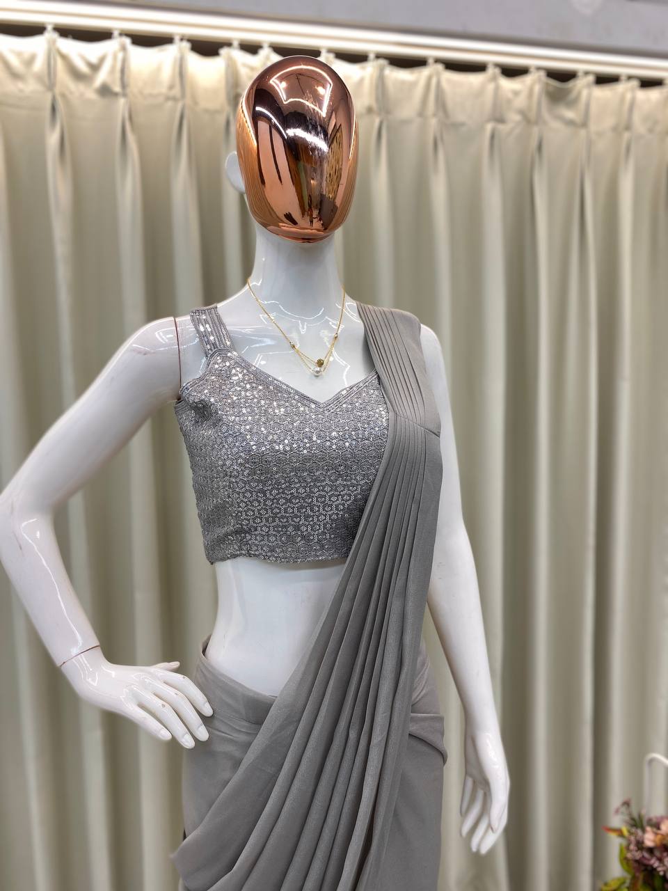TRENDING NEW FANCY READY-TO-WEAR STAR GEORGETTE SEQUENCE WORK SAREE SET WITH KOTI & BLOUSE