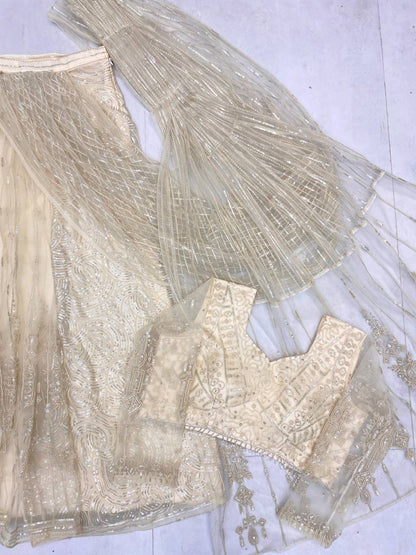 NEW READY-TO-WEAR SAREE WITH LONG SLEEVES BLOUSE IN BUTTERFLY NET FABRIC