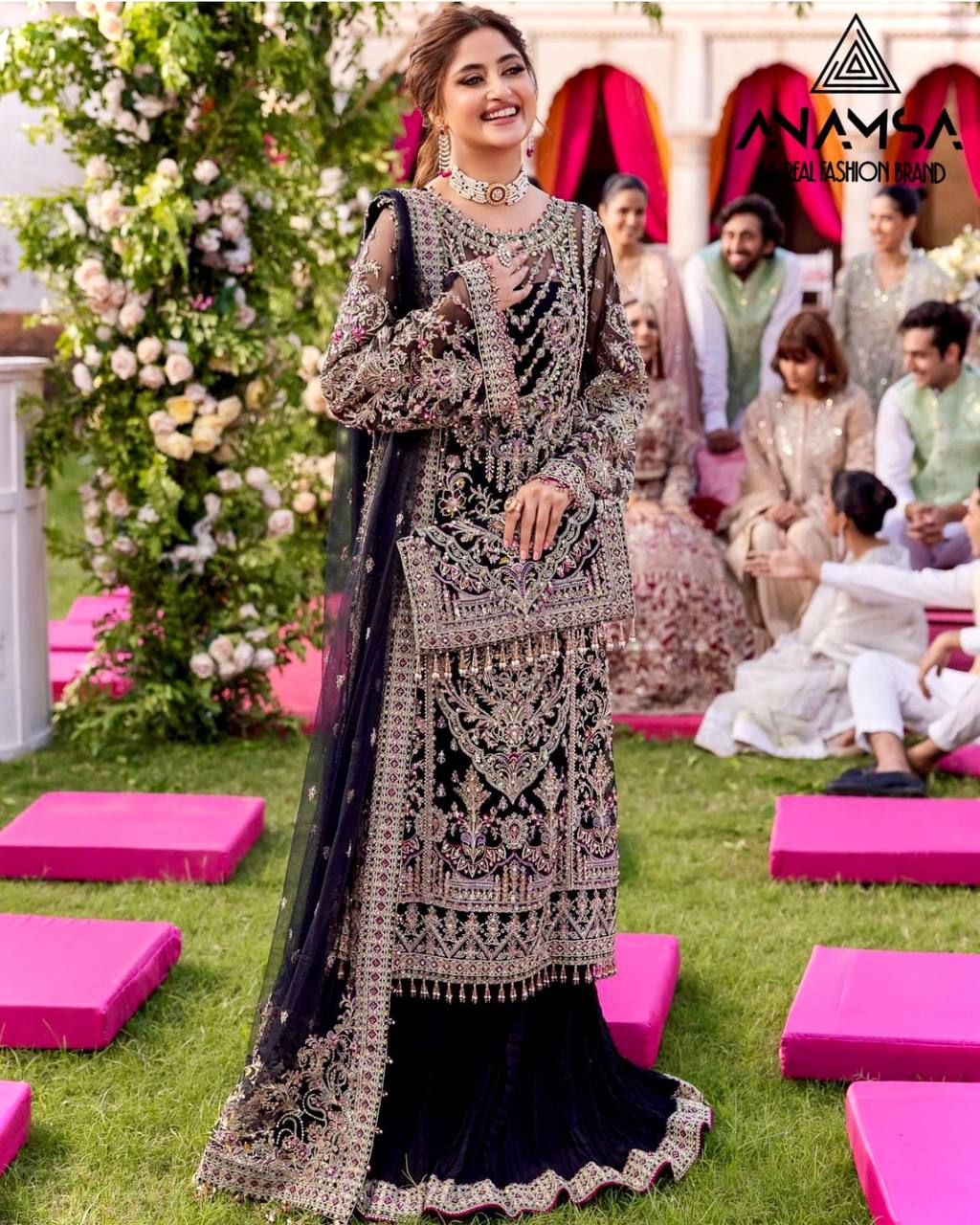 DESIGNER SEMI-STITCHED SUIT SET IN PURE FOX GEORGETTE WITH HEAVY EMBROIDERY & SEQUINS