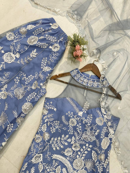 TRENDING HALTER NECK KURTA & PLAZZO SET WITH DUPATTA