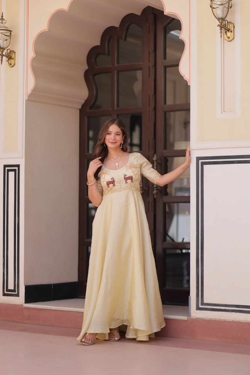 DESIGNER GOLD CRUSH EMBROIDERED GOWN