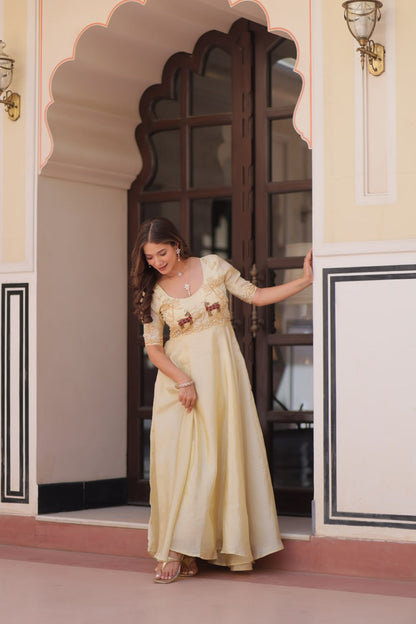 DESIGNER GOLD CRUSH EMBROIDERED GOWN