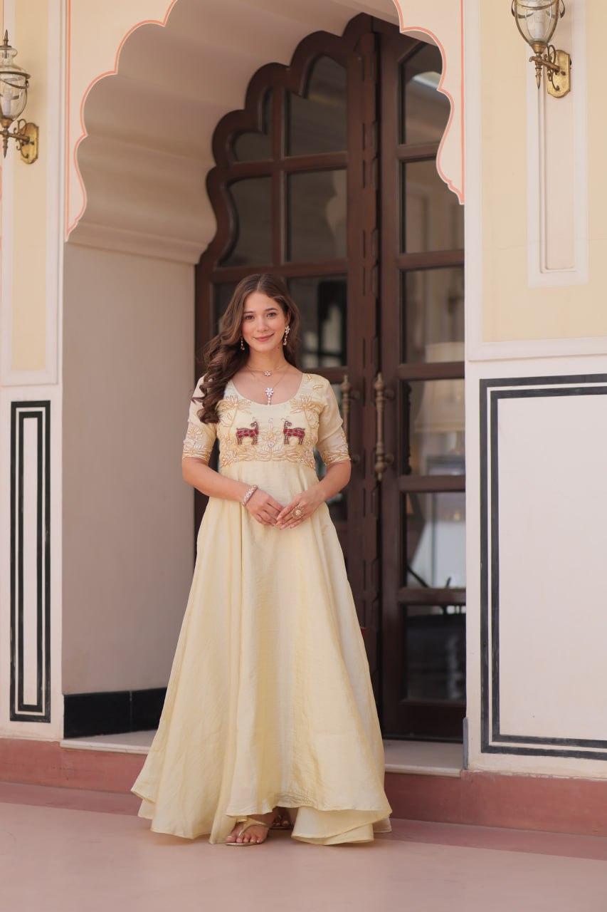 DESIGNER GOLD CRUSH EMBROIDERED GOWN