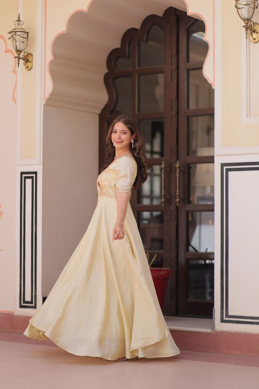 DESIGNER GOLD CRUSH EMBROIDERED GOWN