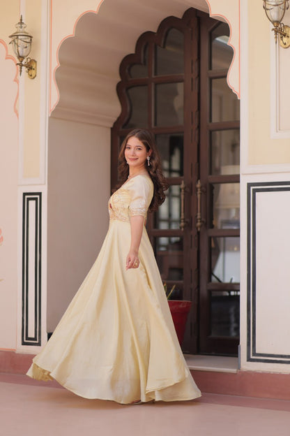 DESIGNER GOLD CRUSH EMBROIDERED GOWN