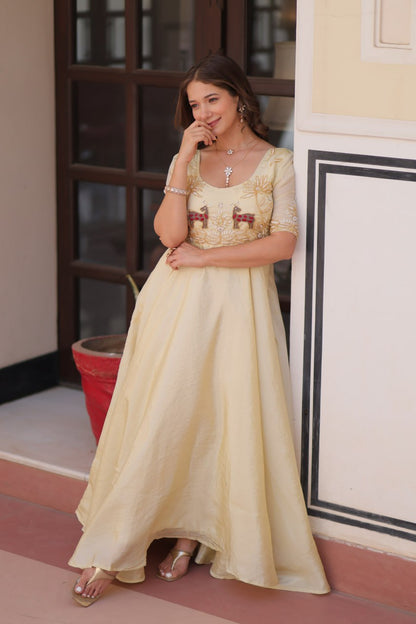 DESIGNER GOLD CRUSH EMBROIDERED GOWN
