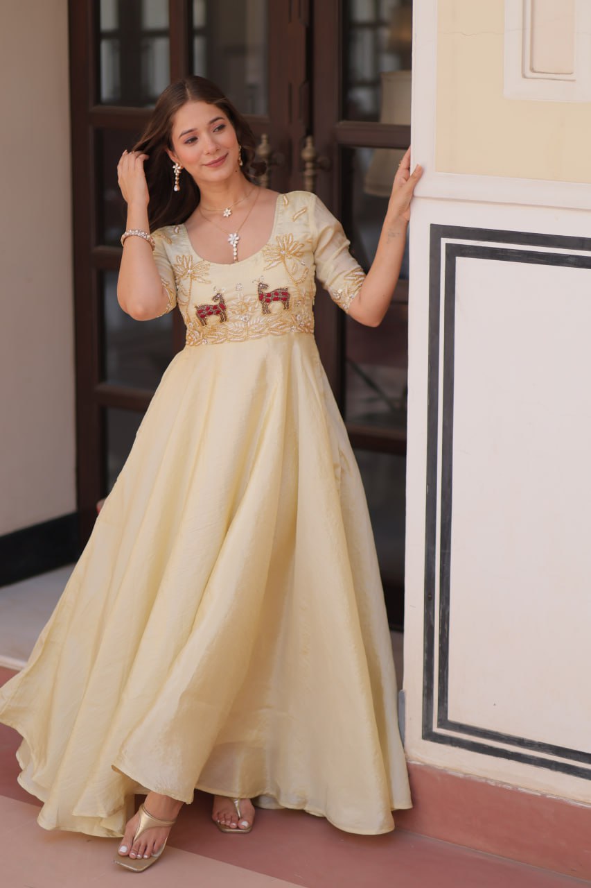 DESIGNER GOLD CRUSH EMBROIDERED GOWN