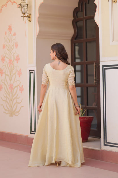 DESIGNER GOLD CRUSH EMBROIDERED GOWN