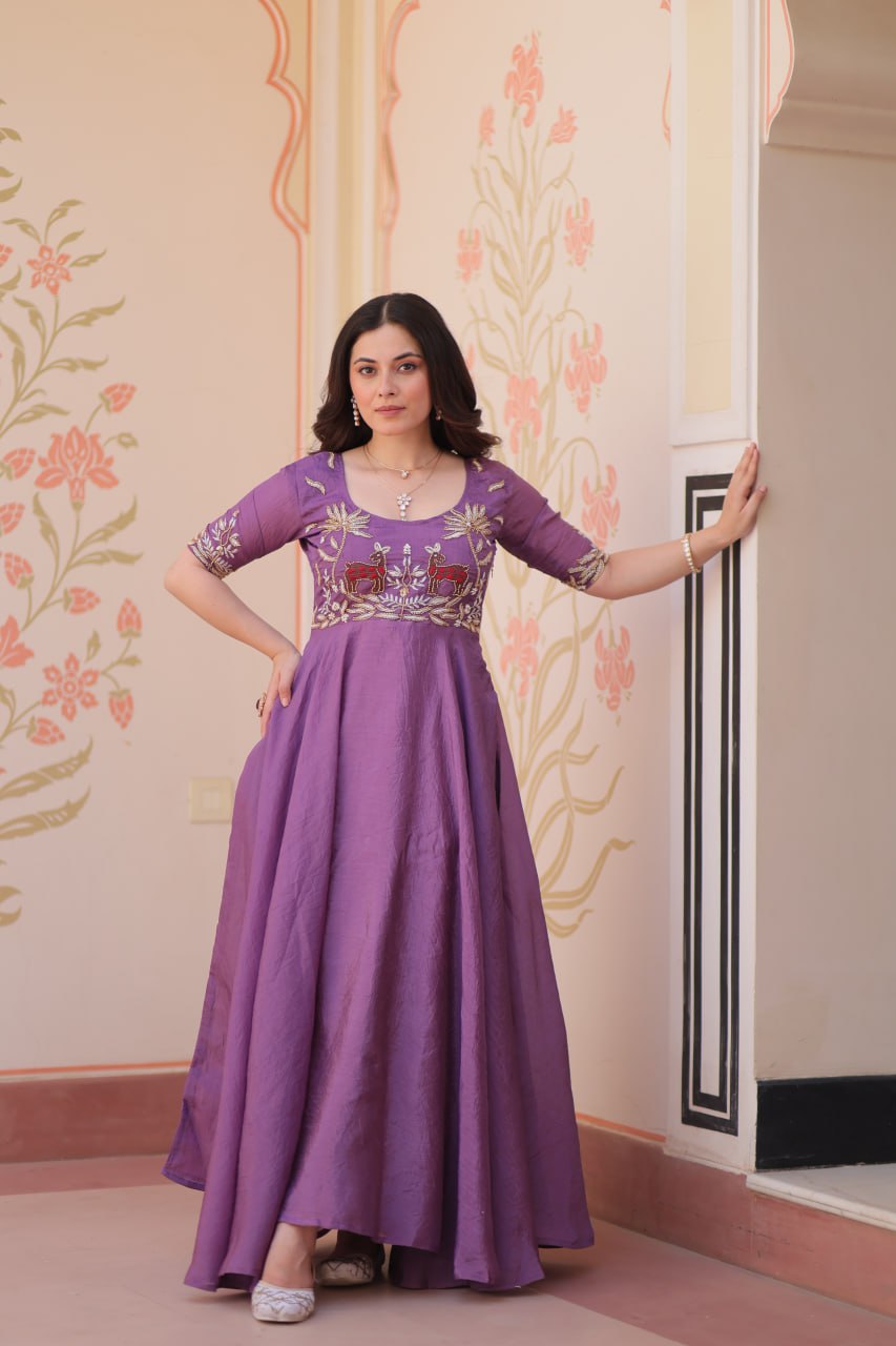 DESIGNER GOLD CRUSH EMBROIDERED GOWN