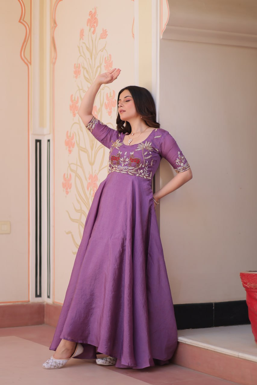 DESIGNER GOLD CRUSH EMBROIDERED GOWN