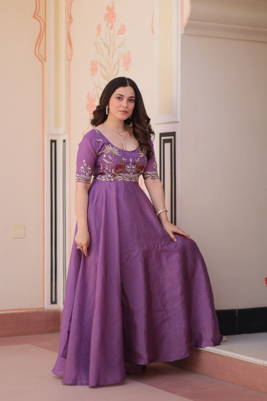 DESIGNER GOLD CRUSH EMBROIDERED GOWN