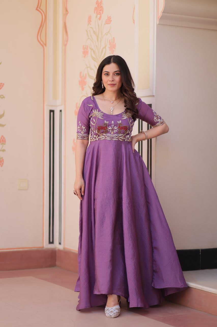 DESIGNER GOLD CRUSH EMBROIDERED GOWN