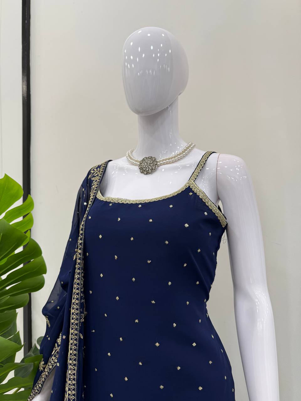 DESIGNER FOUX GEORGETTE SHARARA SET WITH SEQUENCE WORK