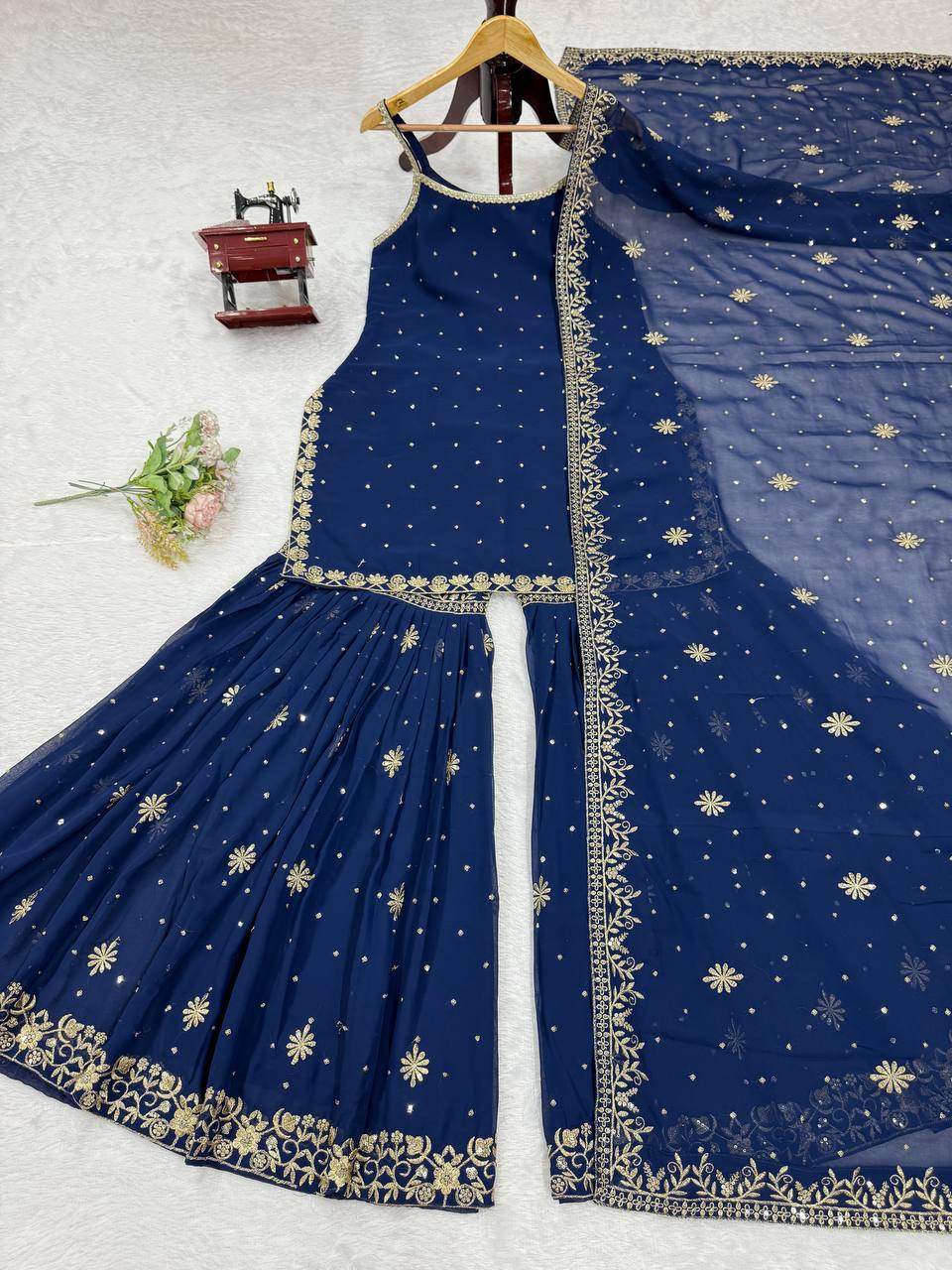 DESIGNER FOUX GEORGETTE SHARARA SET WITH SEQUENCE WORK