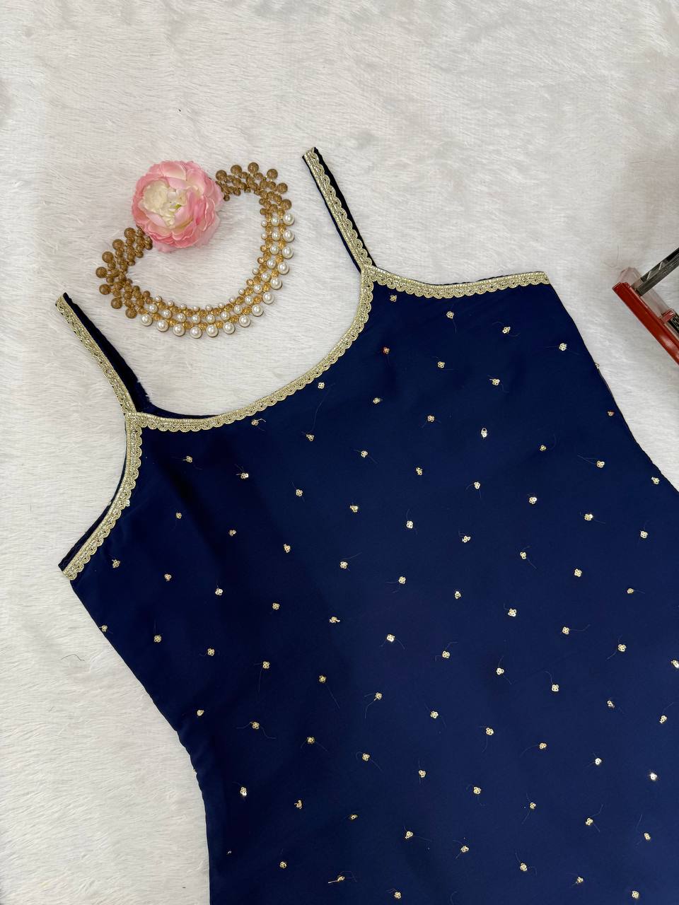 DESIGNER FOUX GEORGETTE SHARARA SET WITH SEQUENCE WORK
