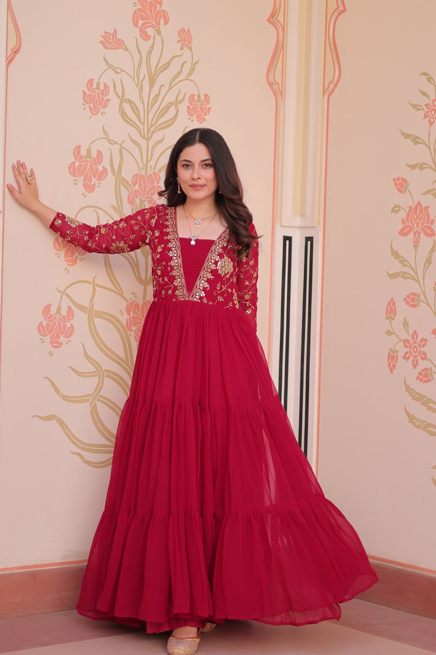 DESIGNER FAUX BLOOMING GOWN WITH SEQUINS & ZARI EMBROIDERY