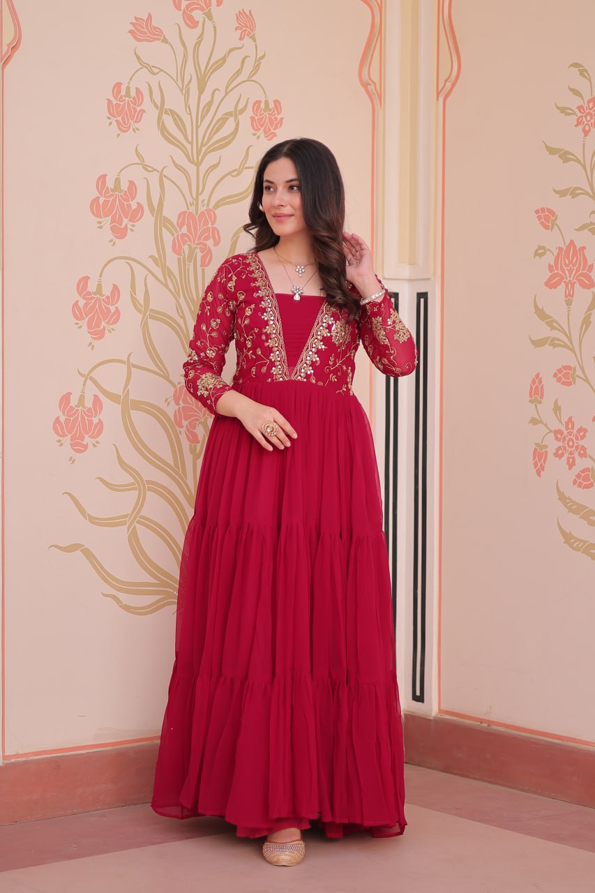 DESIGNER FAUX BLOOMING GOWN WITH SEQUINS & ZARI EMBROIDERY