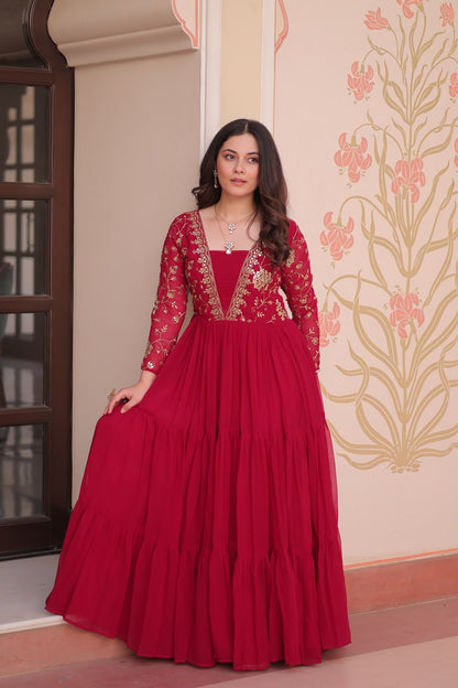 DESIGNER FAUX BLOOMING GOWN WITH SEQUINS & ZARI EMBROIDERY