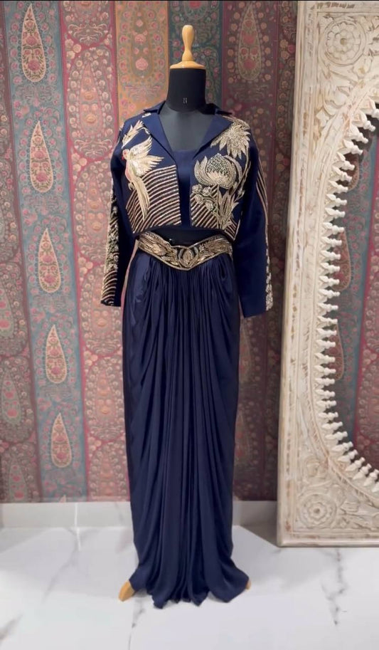 DESIGNER INDO-WESTERN THREE-PIECE SET WITH SEQUENCE EMBROIDERY WORK