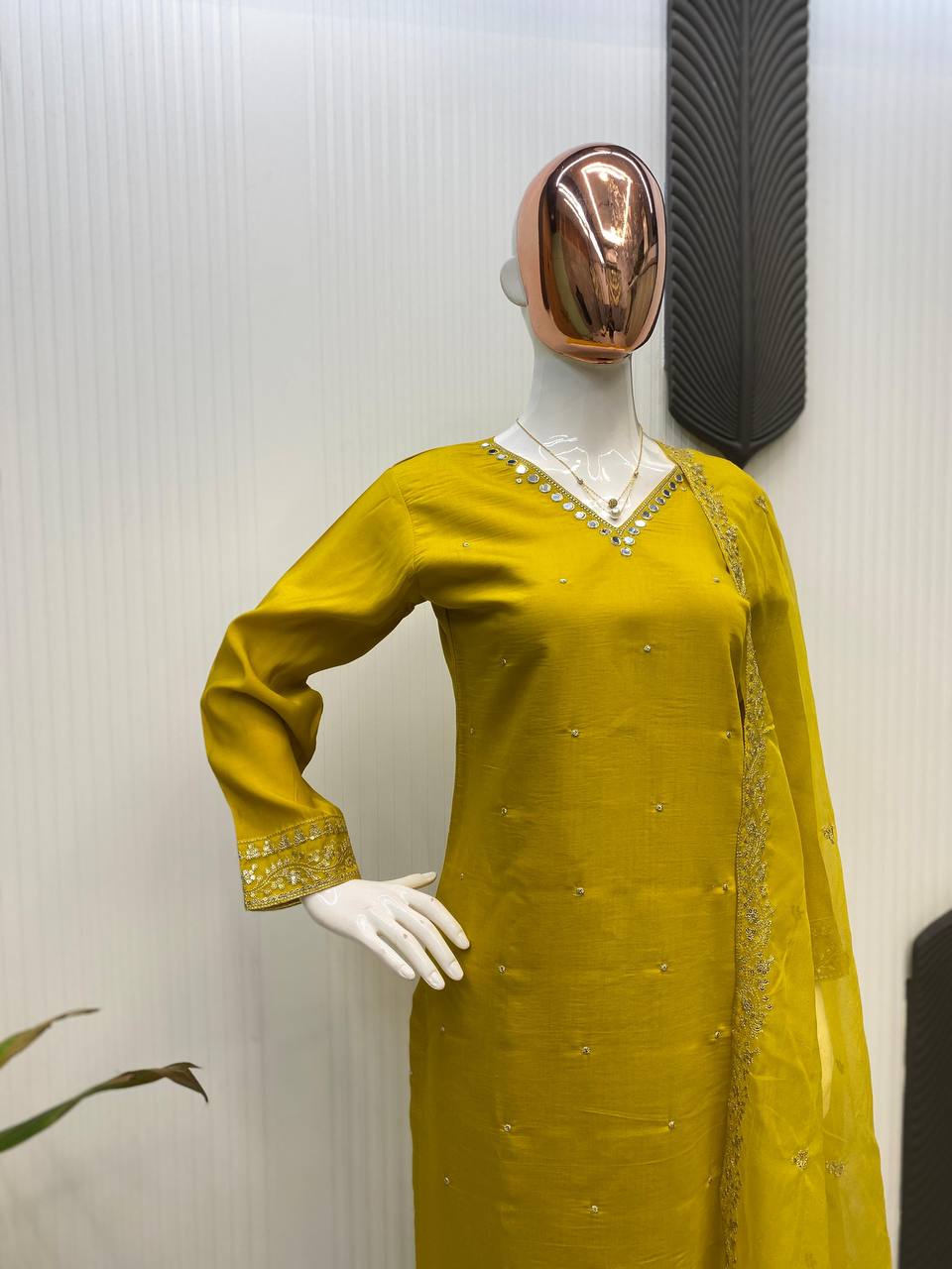 FOR THIS WEDDING SEASON SEQUENCE EMBROIDERED TOP AND PANT WITH ORGANZA DUPATTA