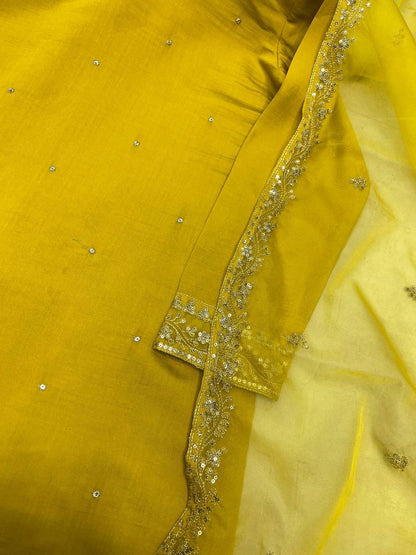 FOR THIS WEDDING SEASON SEQUENCE EMBROIDERED TOP AND PANT WITH ORGANZA DUPATTA