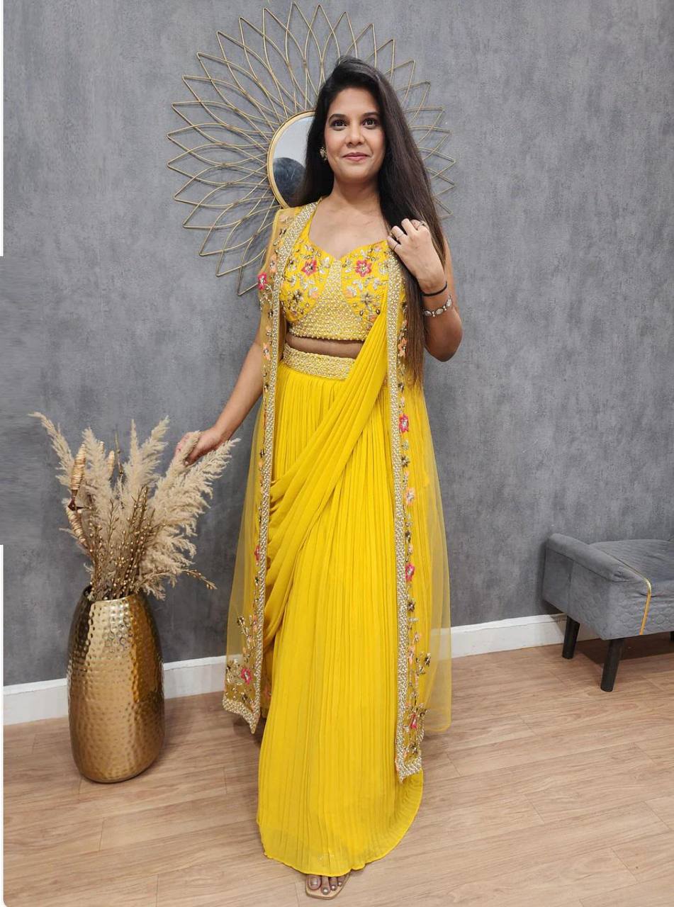 NEW THREE-PIECE WESTERN READY-TO-WEAR SAREE SET WITH ELEGANT KOTI