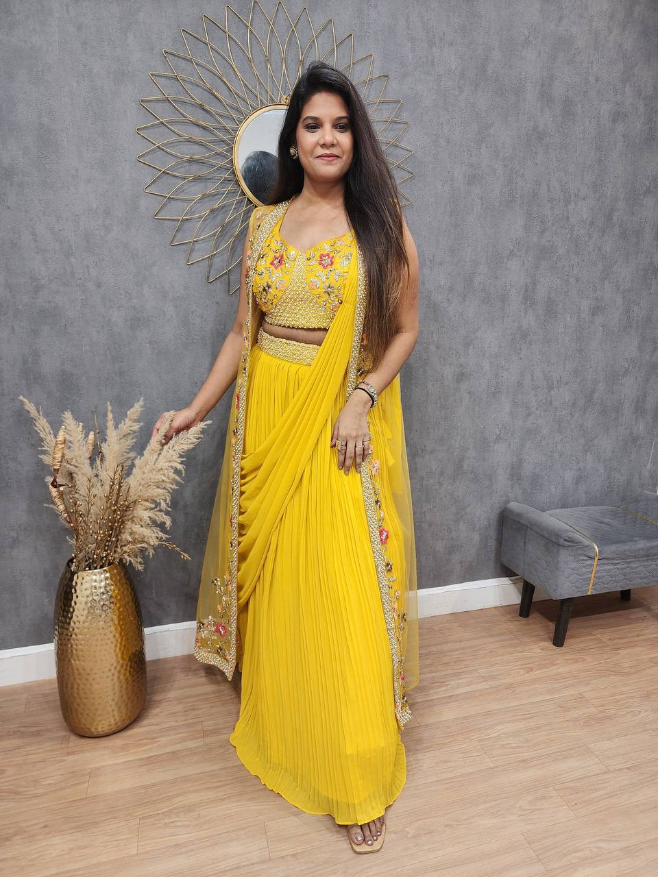 NEW THREE-PIECE WESTERN READY-TO-WEAR SAREE SET WITH ELEGANT KOTI