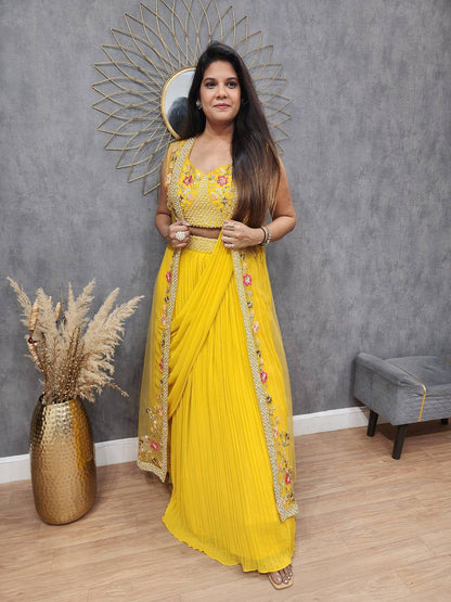 NEW THREE-PIECE WESTERN READY-TO-WEAR SAREE SET WITH ELEGANT KOTI