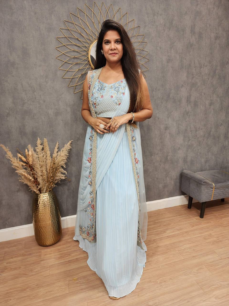 NEW THREE-PIECE WESTERN READY-TO-WEAR SAREE SET WITH ELEGANT KOTI
