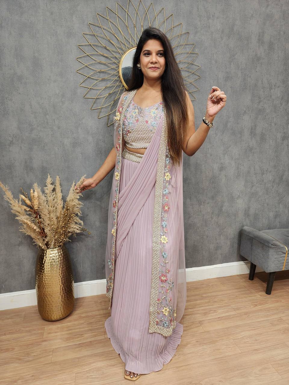 NEW THREE-PIECE WESTERN READY-TO-WEAR SAREE SET WITH ELEGANT KOTI