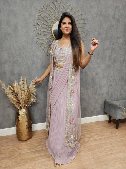 NEW THREE-PIECE WESTERN READY-TO-WEAR SAREE SET WITH ELEGANT KOTI